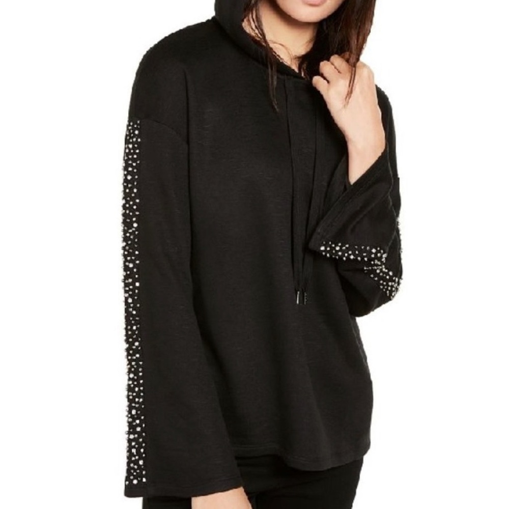 INC Black Hoodie Sweater With Rhinestone Accents